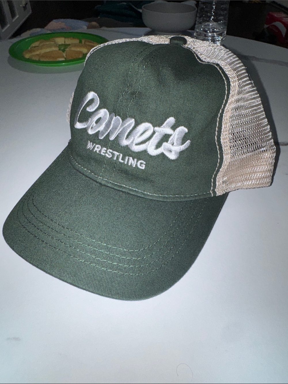 'Comets Wrestling' Green & Beige Trucker Hat